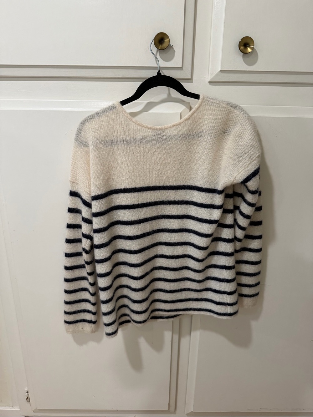 Sezane Cream and Navy Striped Button Cardigan - Picture 2 of 4